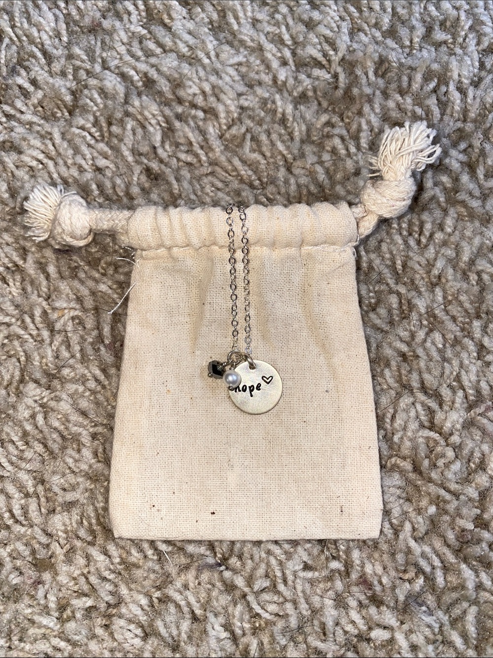 "Hope" Silver Pendant Necklace with Pearl Charm